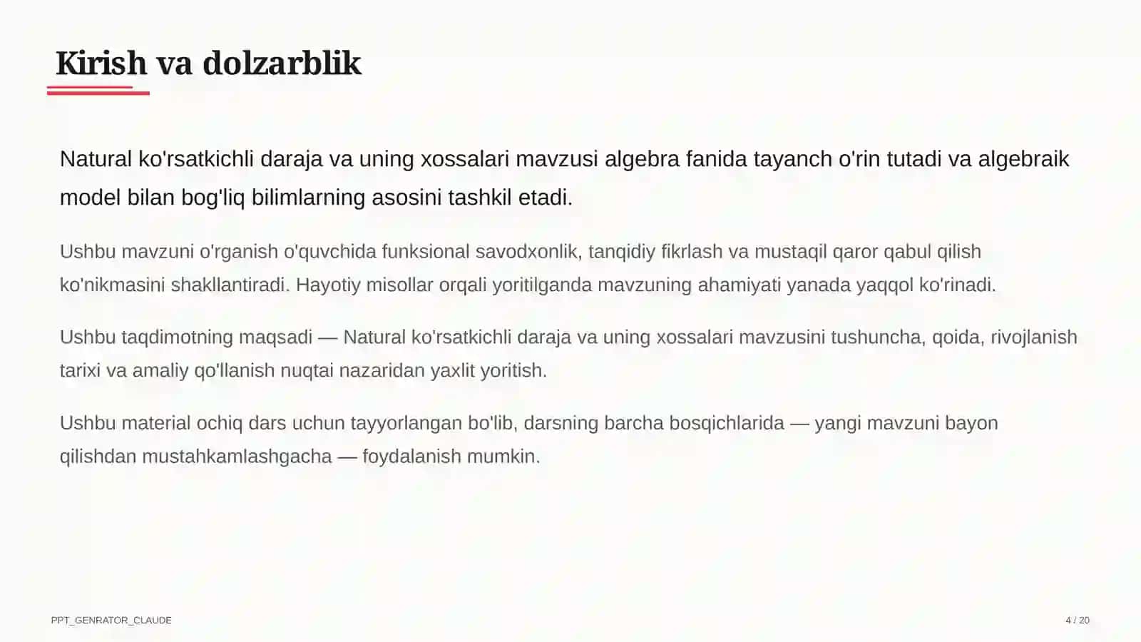 Natural ko'rsatkichli daraja va uning xossalari (7-sinf) 4