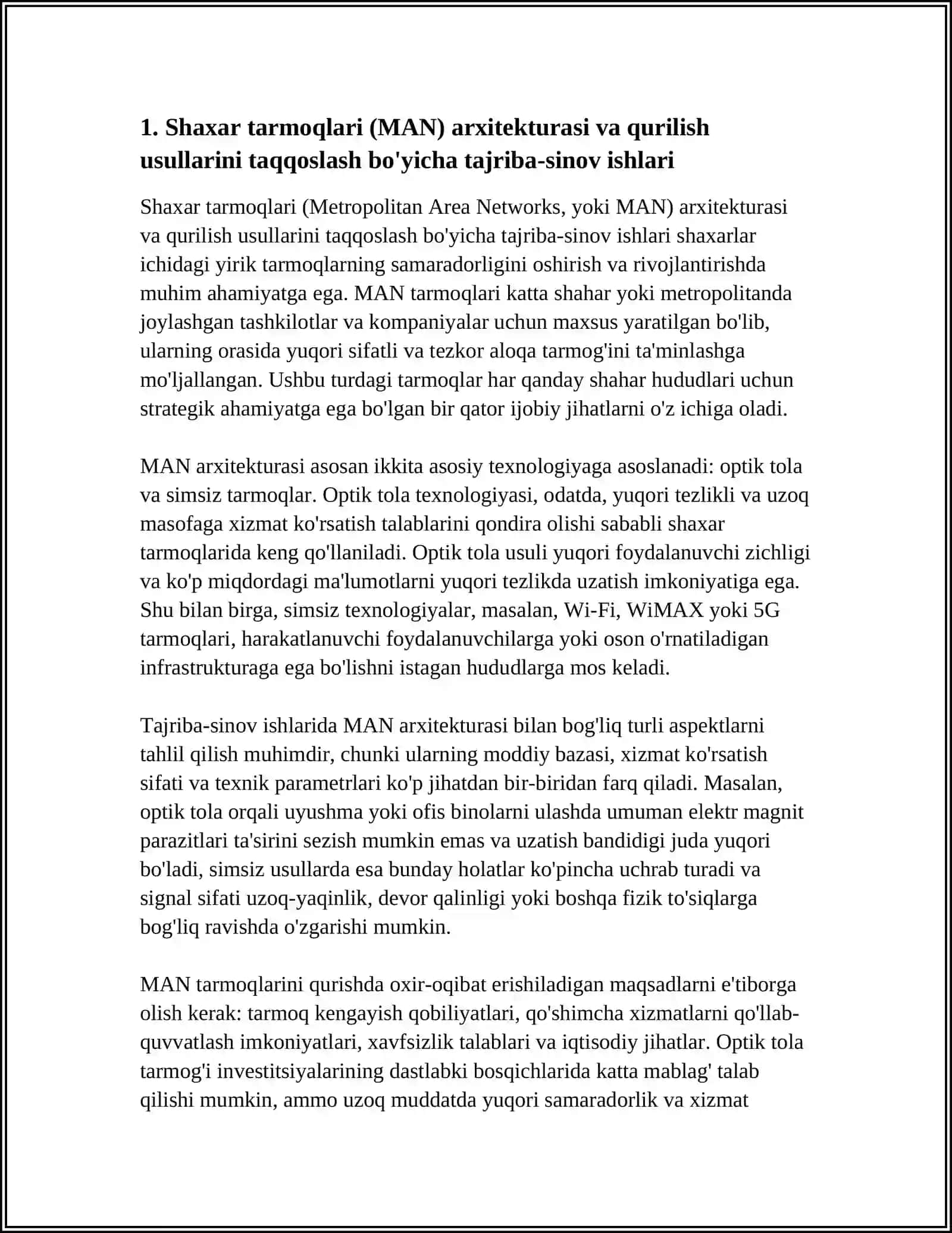 SHAXAR TARMOQLARI (MAN) VA ULARNING QURULISH USULLARI BO'YICHA TAJRIBA SINOV ISHLARINI AMALGA OSHIRISH 4