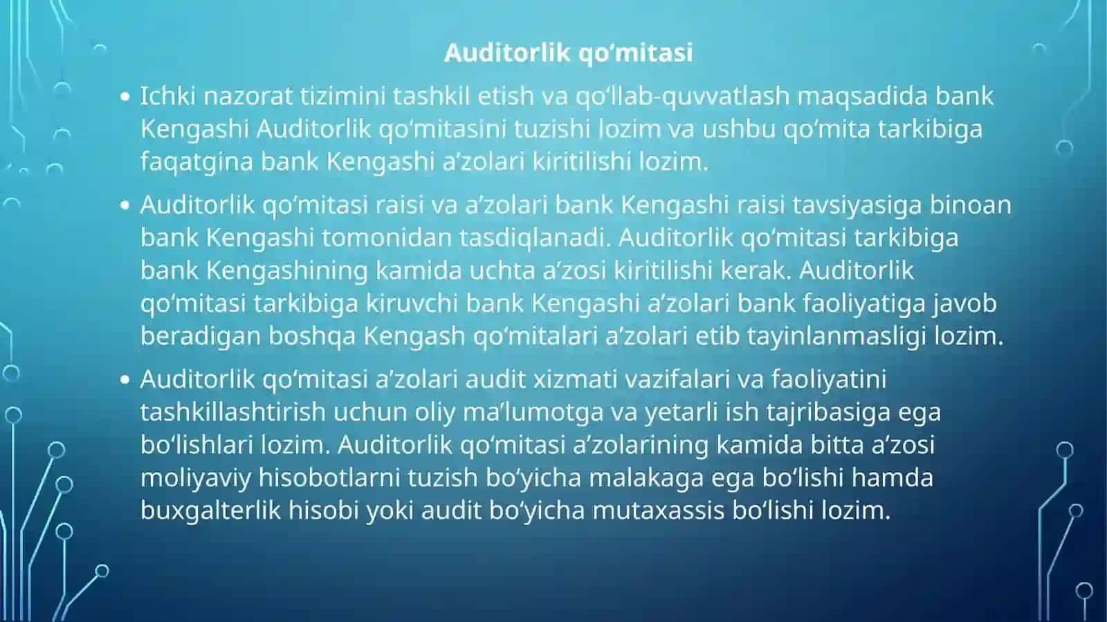 BaNK ICHKI NAZORATI, UNI TASHKIL ETISH 4