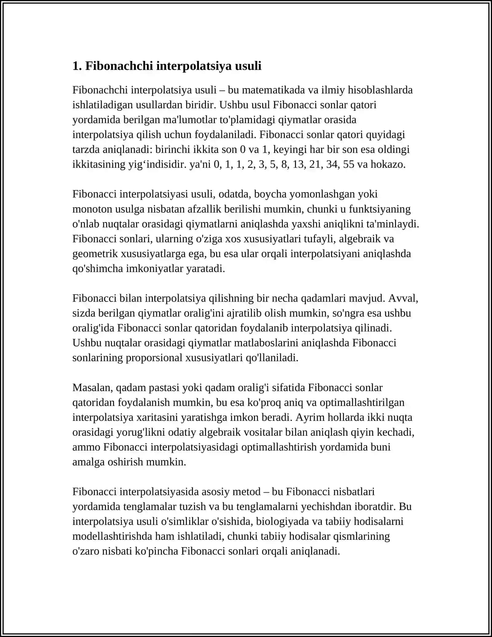 INTERPOLYATSION VAFIBONACHCHI IZLASHALGORITMLARI VA ULARNINGVAQT BO'YICHAMURAKKABLIKLARI 4