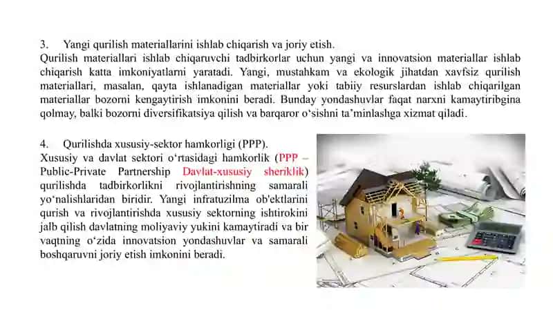 QURILISHNING MILLIY IQTISODIYOTINI  TUTGAN O’RNI 4