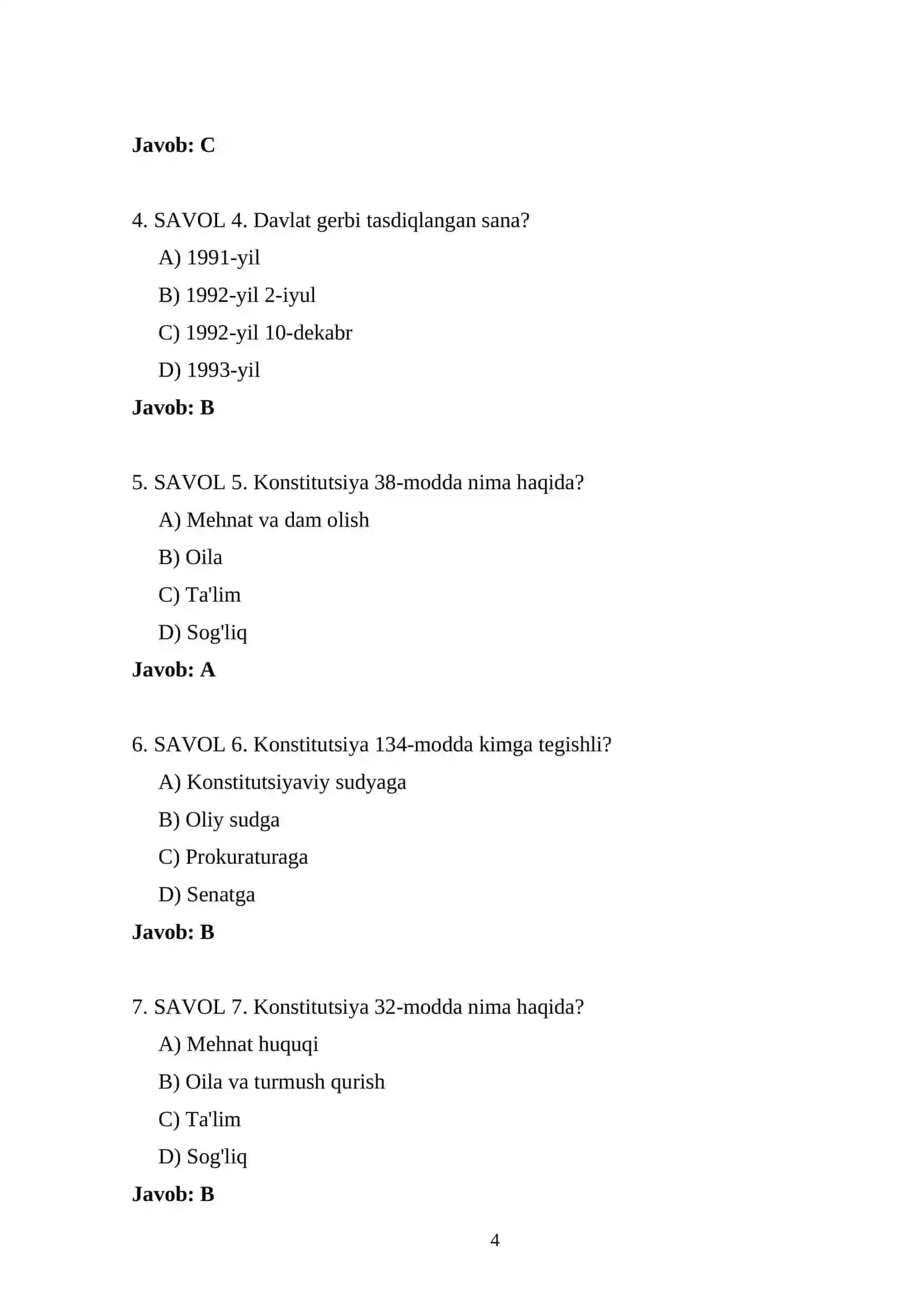 IIV 2026 — 1000 TA TEST VA JAVOBLARI 4