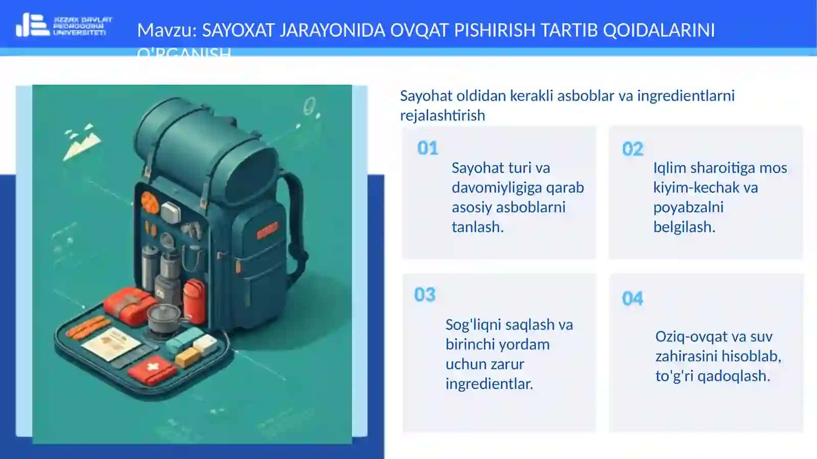 SAYOXAT JARAYONIDA OVQAT PISHIRISH TARTIB QOIDALARINI O'RGANISH 4