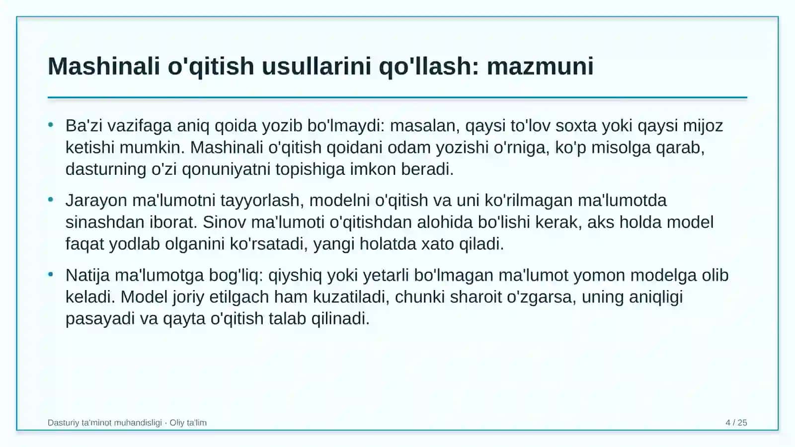 DASTURIY TA'MINOT MUHANDISLIGI · OLIY TA'LIM 4