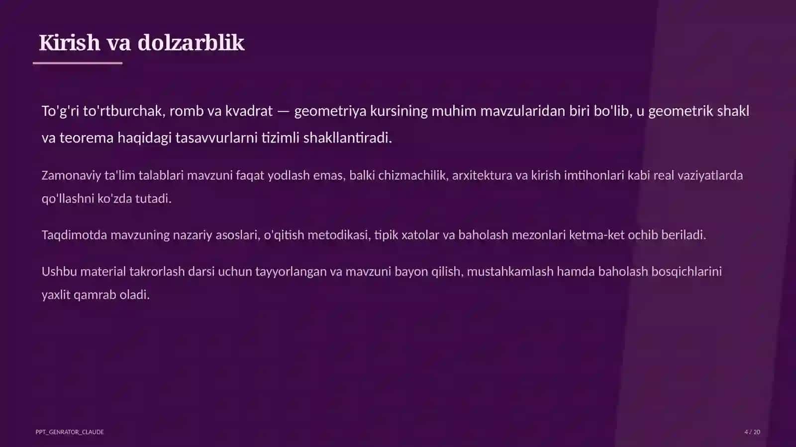 To'g'ri to'rtburchak, romb va kvadrat (8-sinf) 4