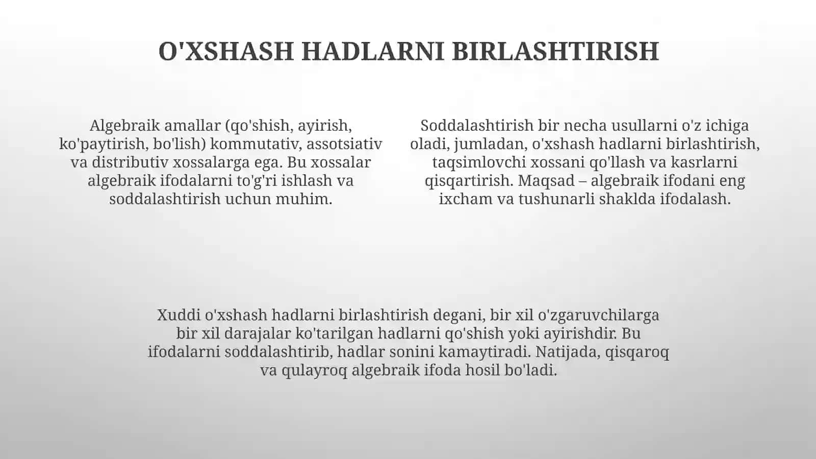 Algebraik amallar va ularning xossalari 4