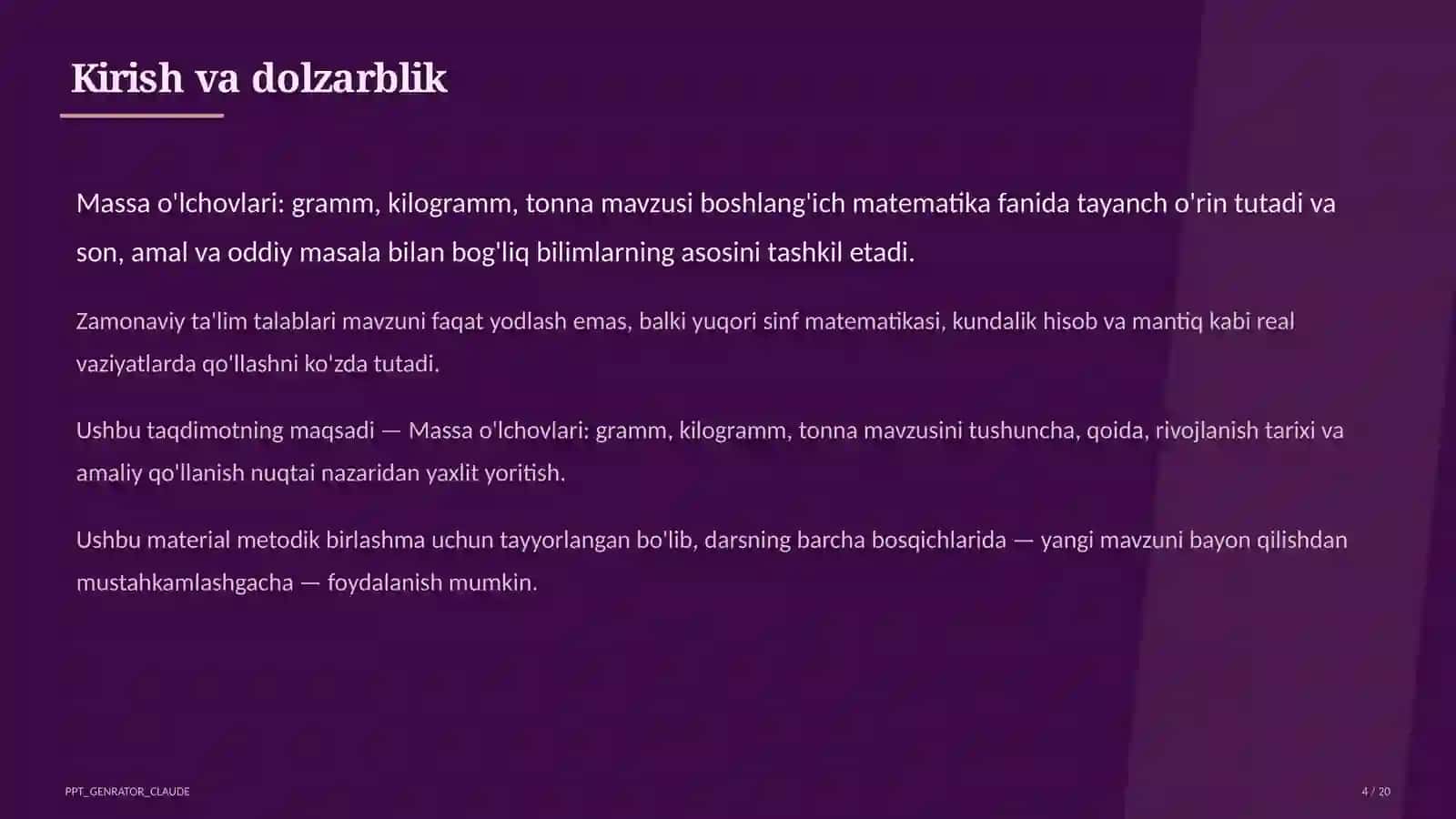 Matematika O'lchovlar (Massa) 4