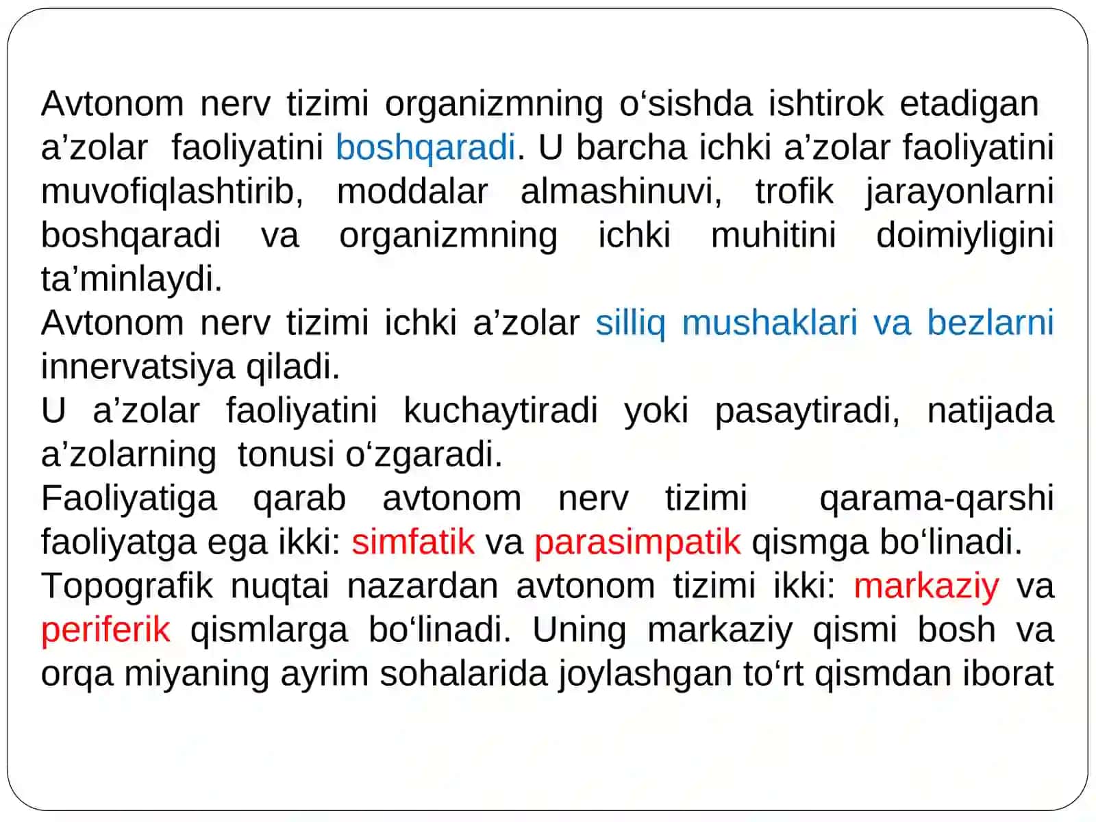 VEGETATIV NERV TIZIMINING VAZIFAVIY ANATOMIYASI VA YOSHGA QARAB O’ZGARISHI 4