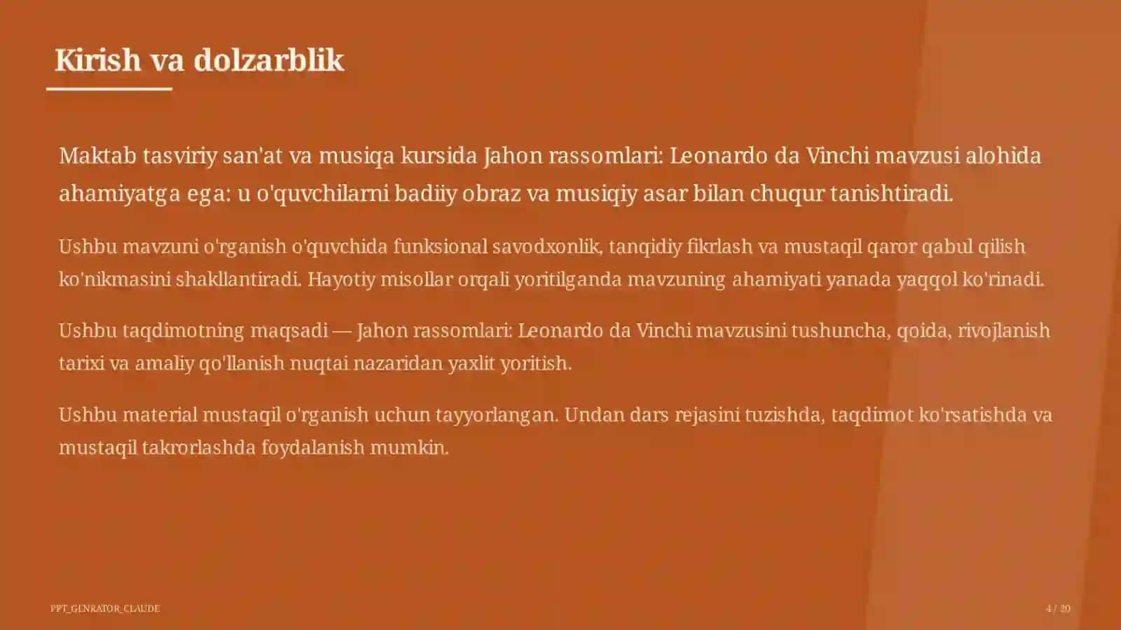 Jahon rassomlari: Leonardo da Vinchi (7-sinf) 4