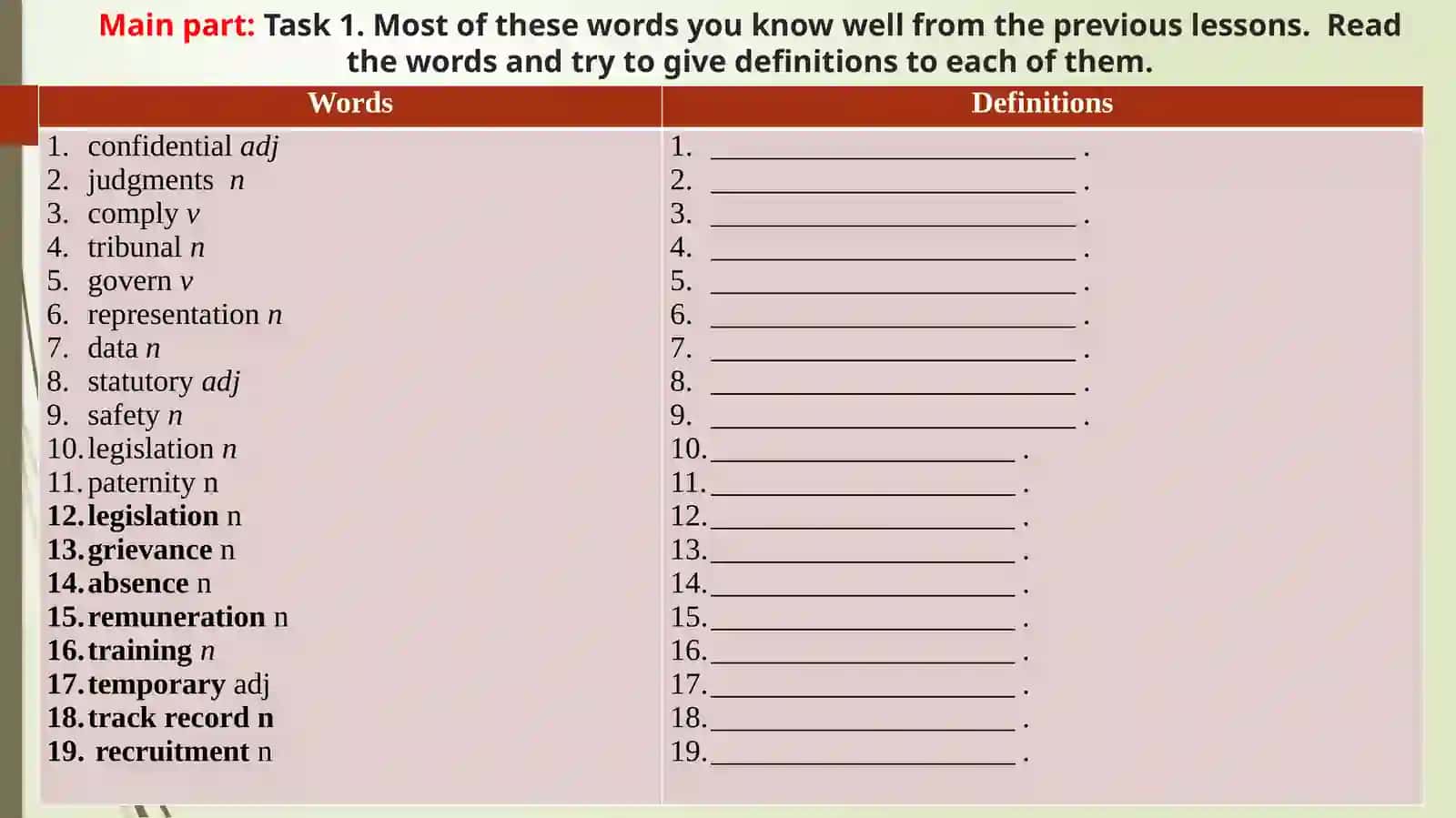 Lesson 2.29.The language of employment law. Finding a job. Working in employment law 4