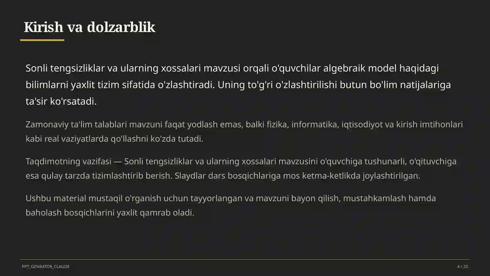 Sonli tengsizliklar va ularning xossalari (8-sinf) 4