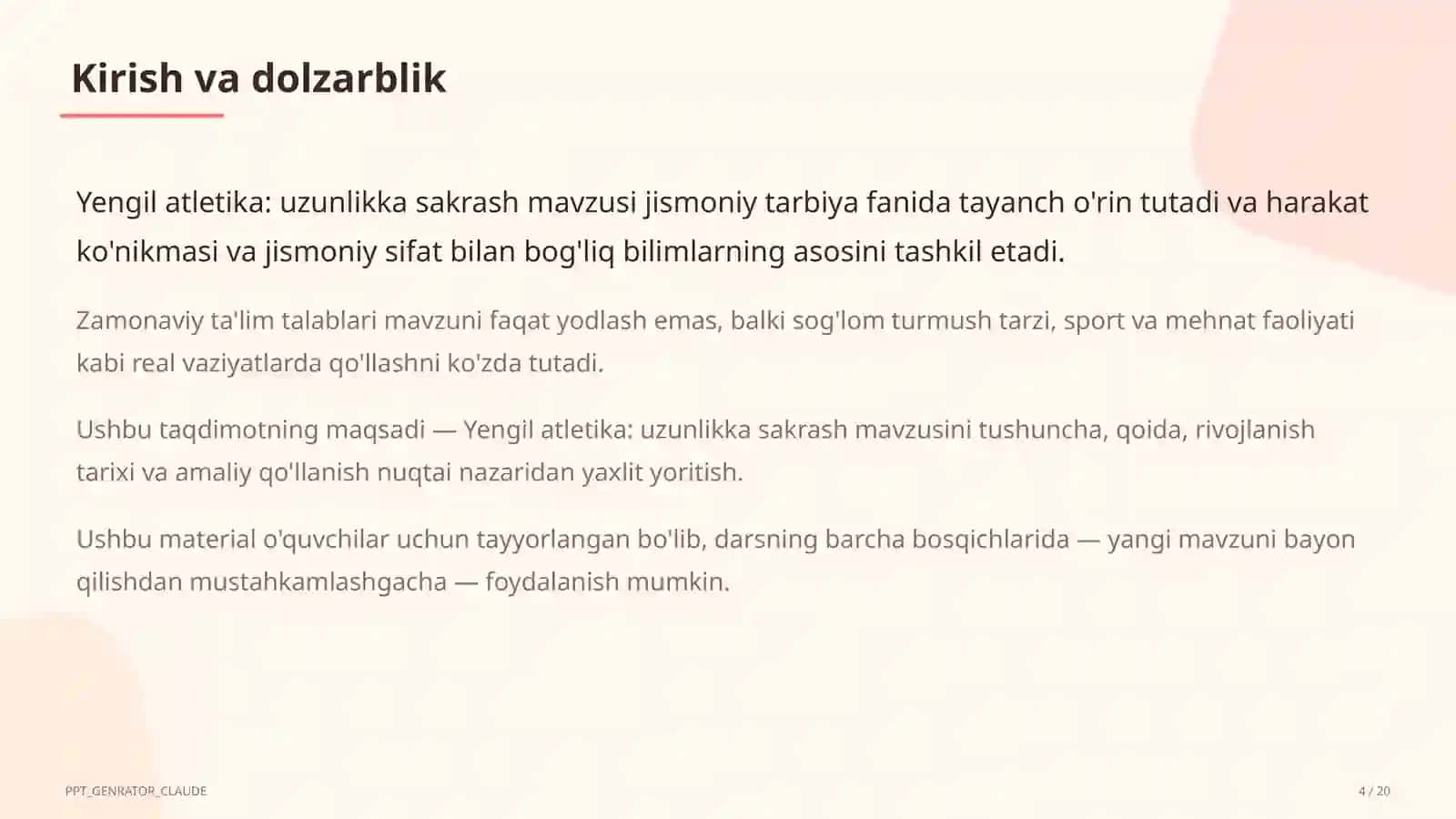 Yengil atletika: uzunlikka sakrash (6-sinf) 4