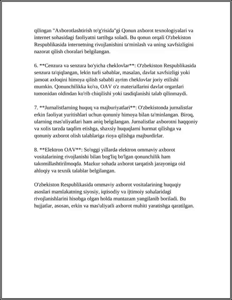 Ommaviy Axborot Vositalari To'g'risidagi Qonun 4