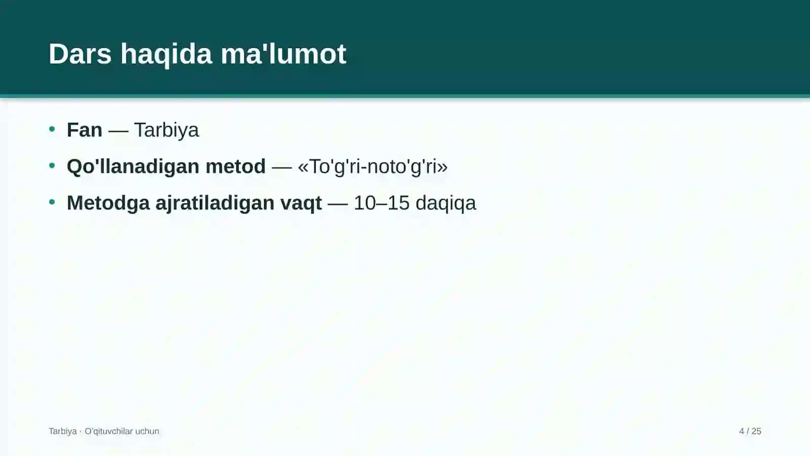 tarbiya darslarida to'g'ri noto'g'ri metodidan foydalanish 9982 4