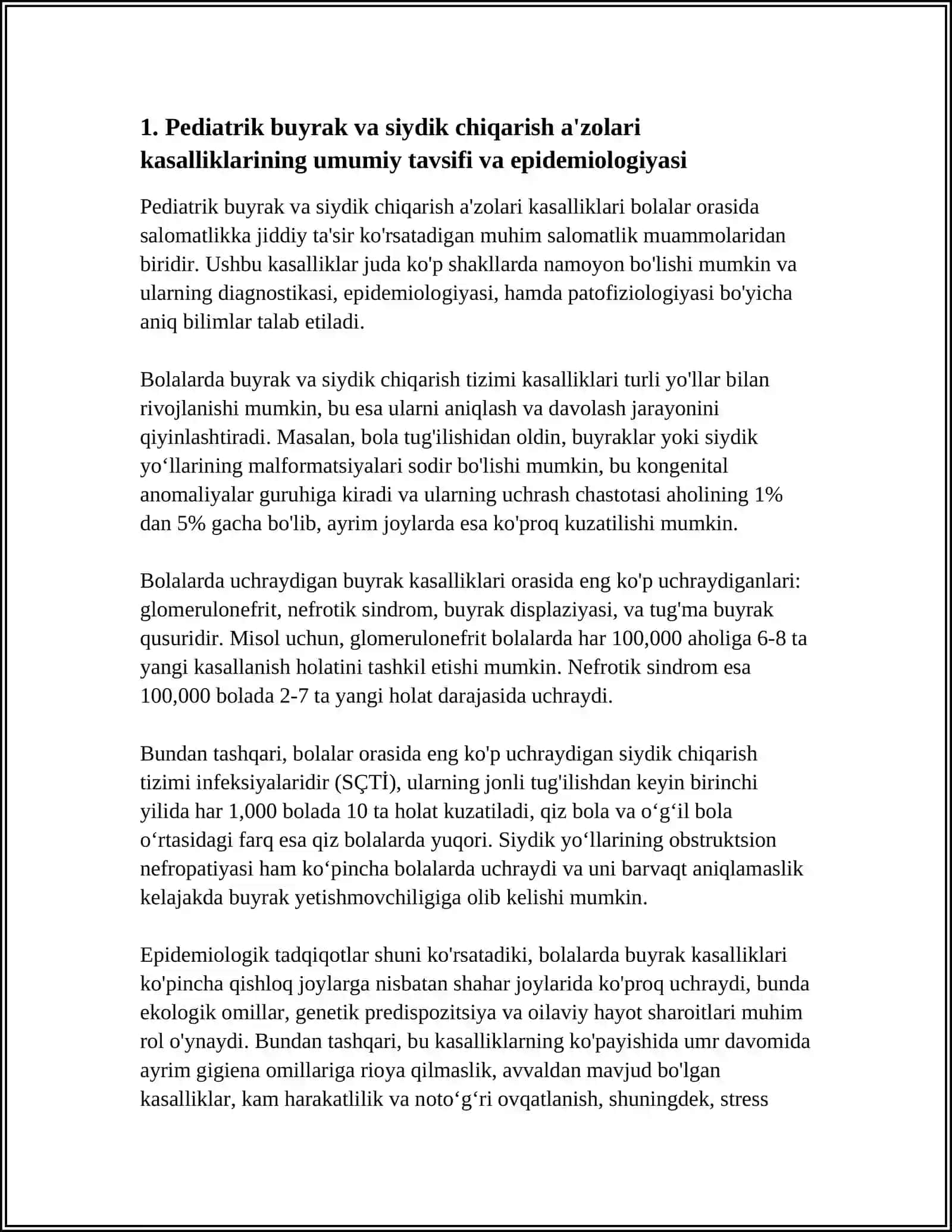 BUYRAK VA SIYDIK CHIQARISH AʼZOLARI KASALLILARIDA BOLA VA UNING OILASIGA HAMSHIRALIK PARVARISHI 4
