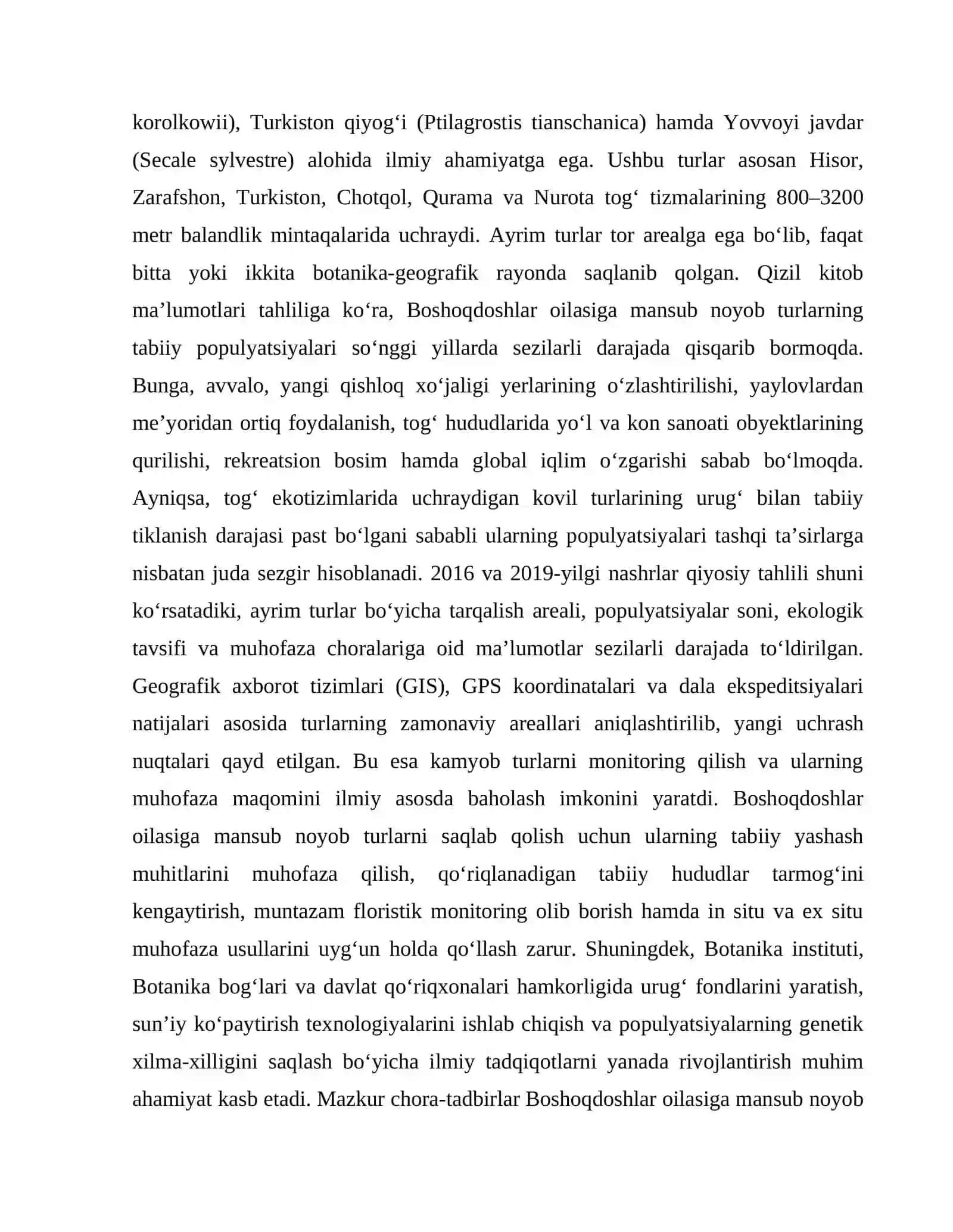 Boshoqdoshlar (Poasceae) oilasi noyob turlarining zamonaviy areali va maqomini taxlil qilish 4
