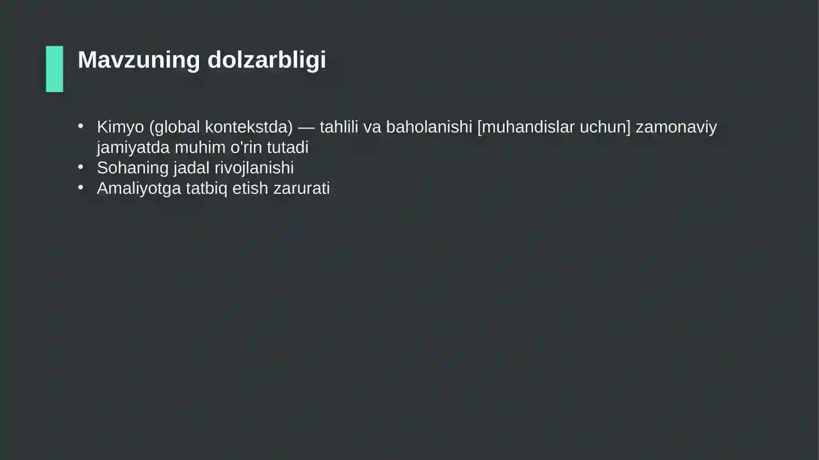 Kimyo (global kontekstda) — tahlili va baholanishi [muhandislar uchun] 4