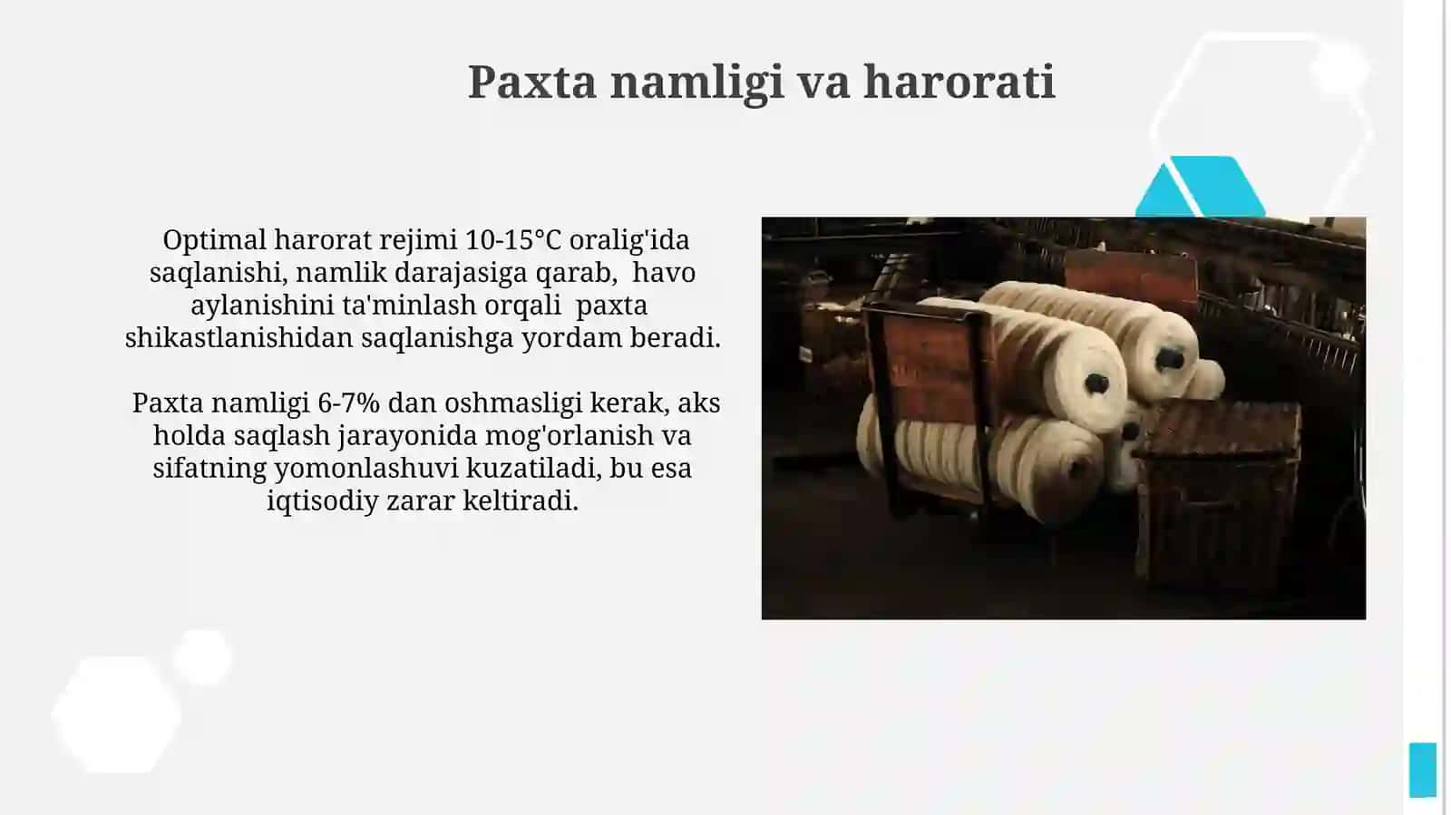 Chigitli paxtani qabul qilish va dastlabki saqlash texnologiyasi 4
