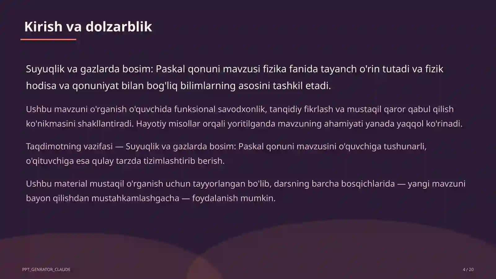 Suyuqlik va gazlarda bosim: Paskal qonuni (7-sinf) 4
