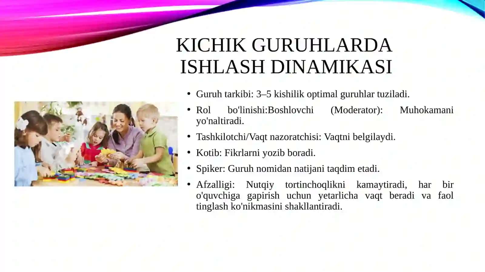 Rolli o‘yinlar. Kichik guruhlarda ishlash. Nutqiy ko‘nikmalar yuzasidan o‘zini-o‘zi baholash 4