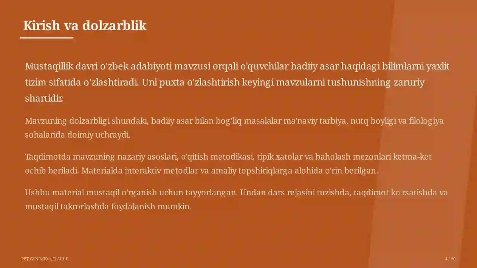 Mustaqillik davri o'zbek adabiyoti (11-sinf) 4