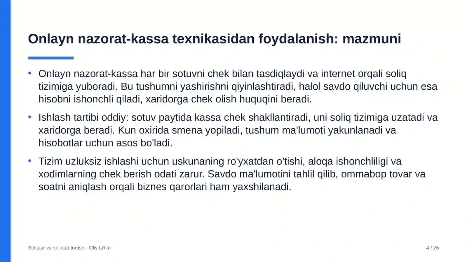 SOLIQLAR VA SOLIQQA TORTISH · OLIY TA'LIM 4