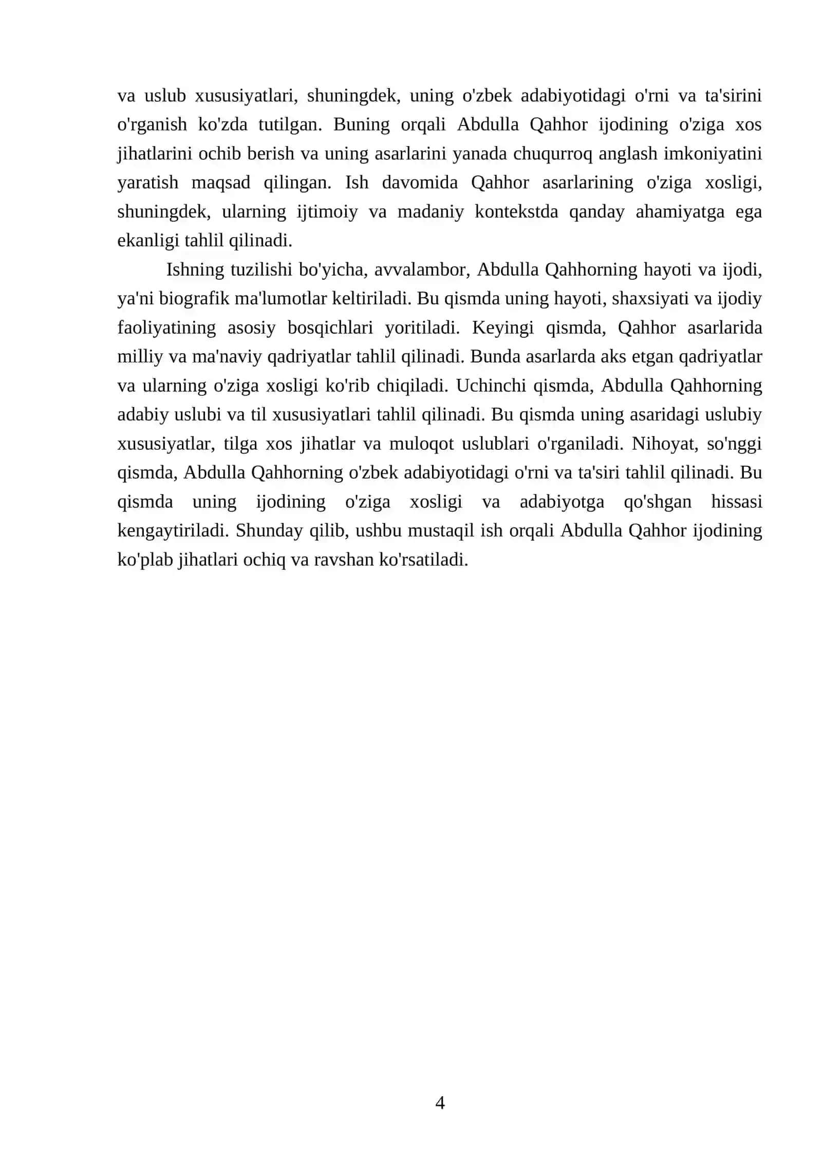 Abdulla Qahhorning Adabiyot Fanidan Tayyorlagan Mustaqil Ishi 4