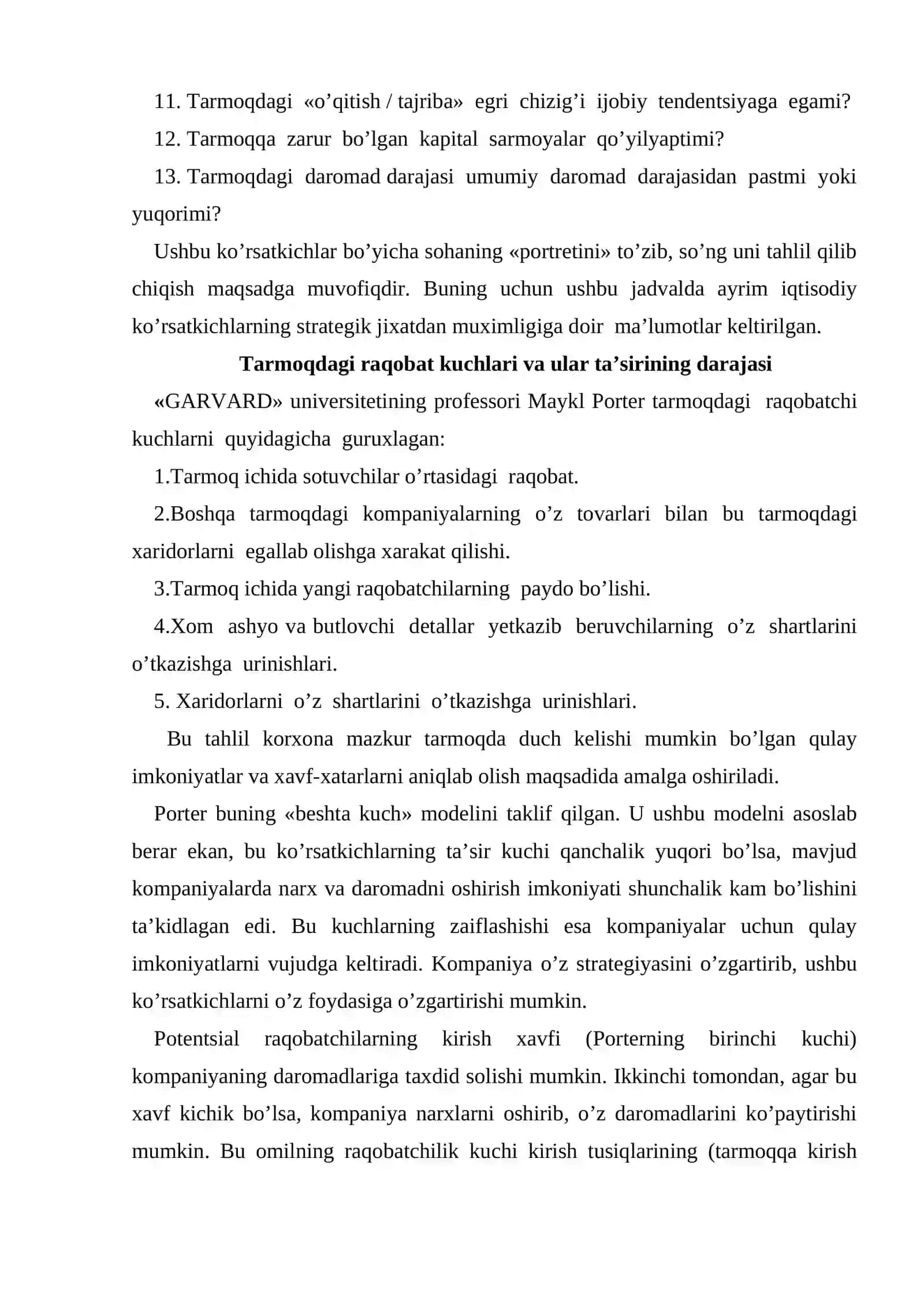 Raqobatchilikning tahlil qilish usuli 4