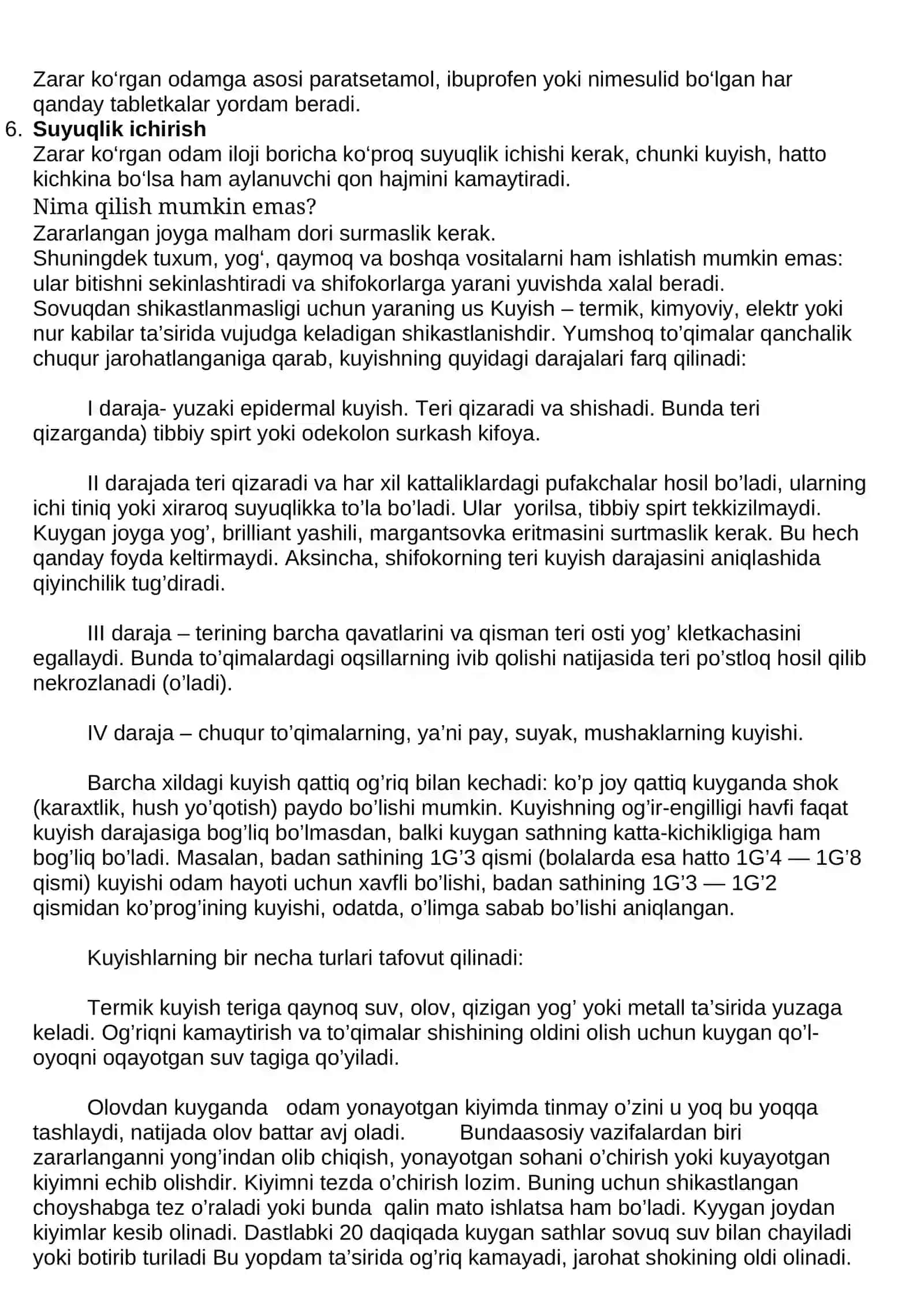 Kuygan mahallarda ko`rsatiladigan birinchi tibbiy yordami 4