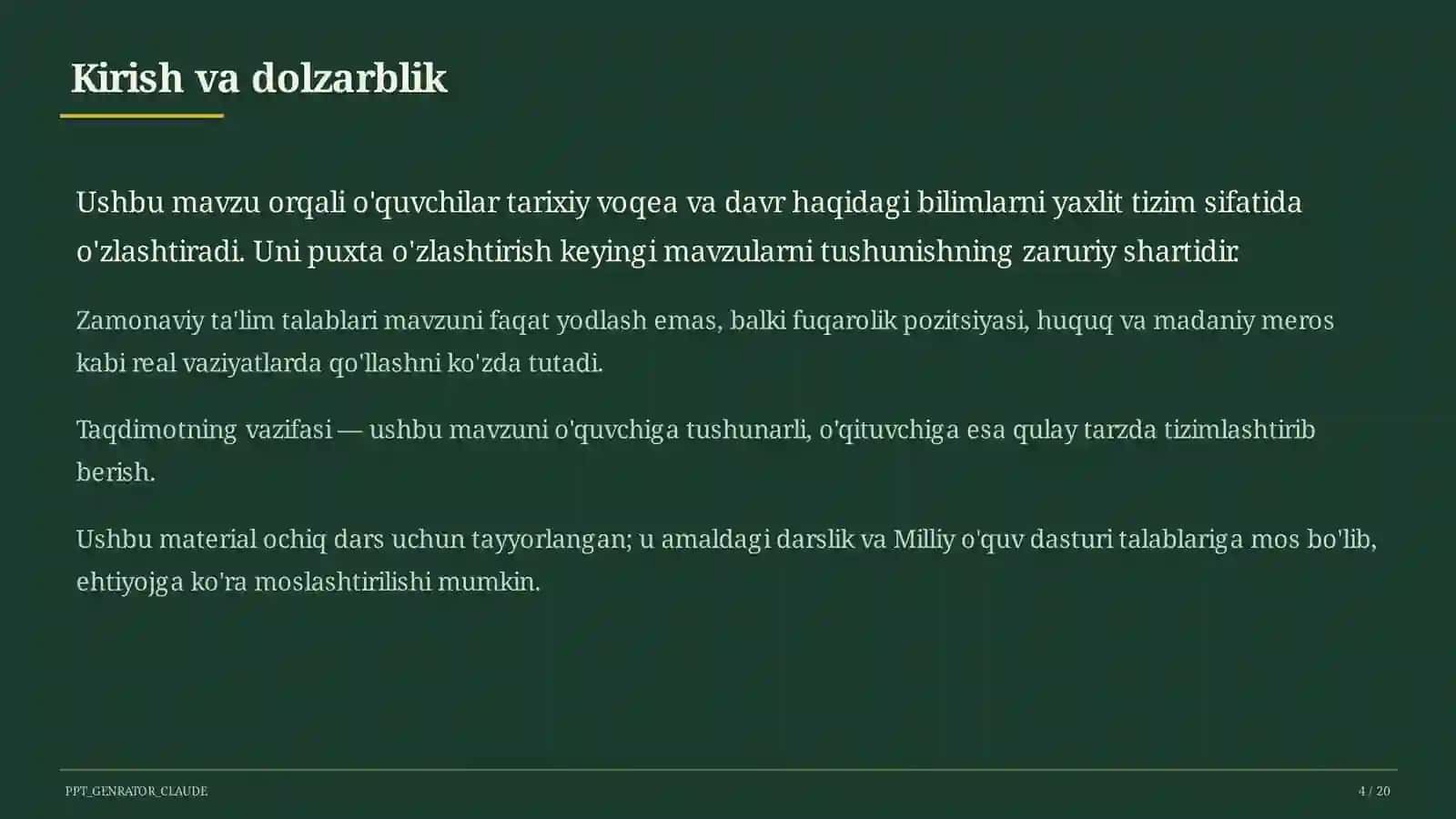 Mustaqil O'zbekistonning davlat ramzlari va Konstitutsiyasi (11-sinf) 4