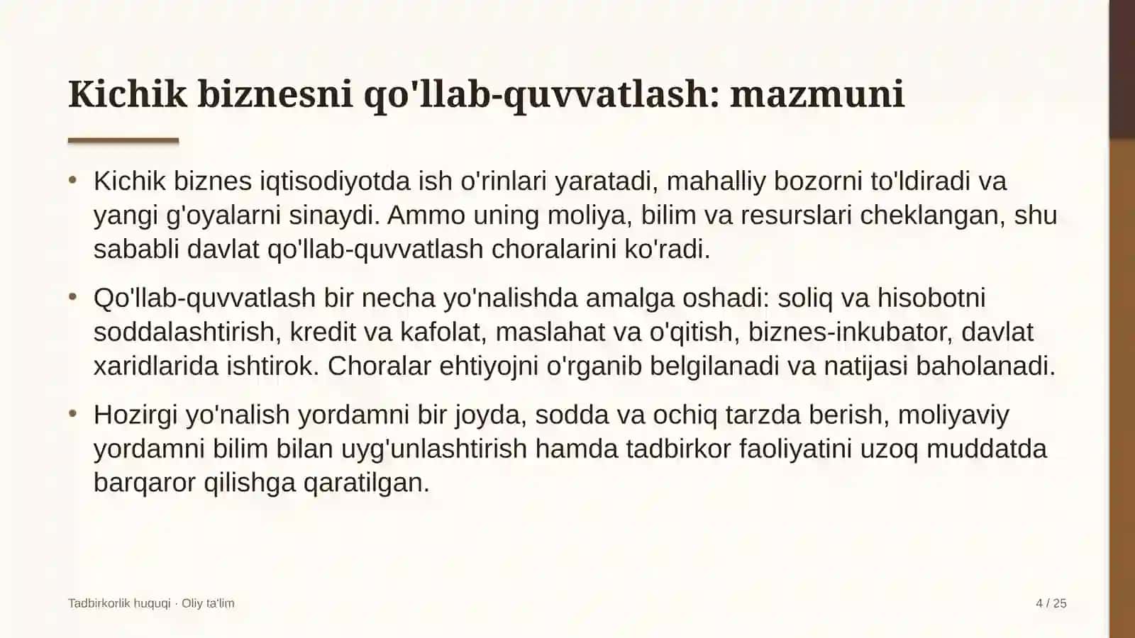 qurilishda kichik biznes va xususiy tadbirkorlikni qo'llab quvvatlash 3995 4