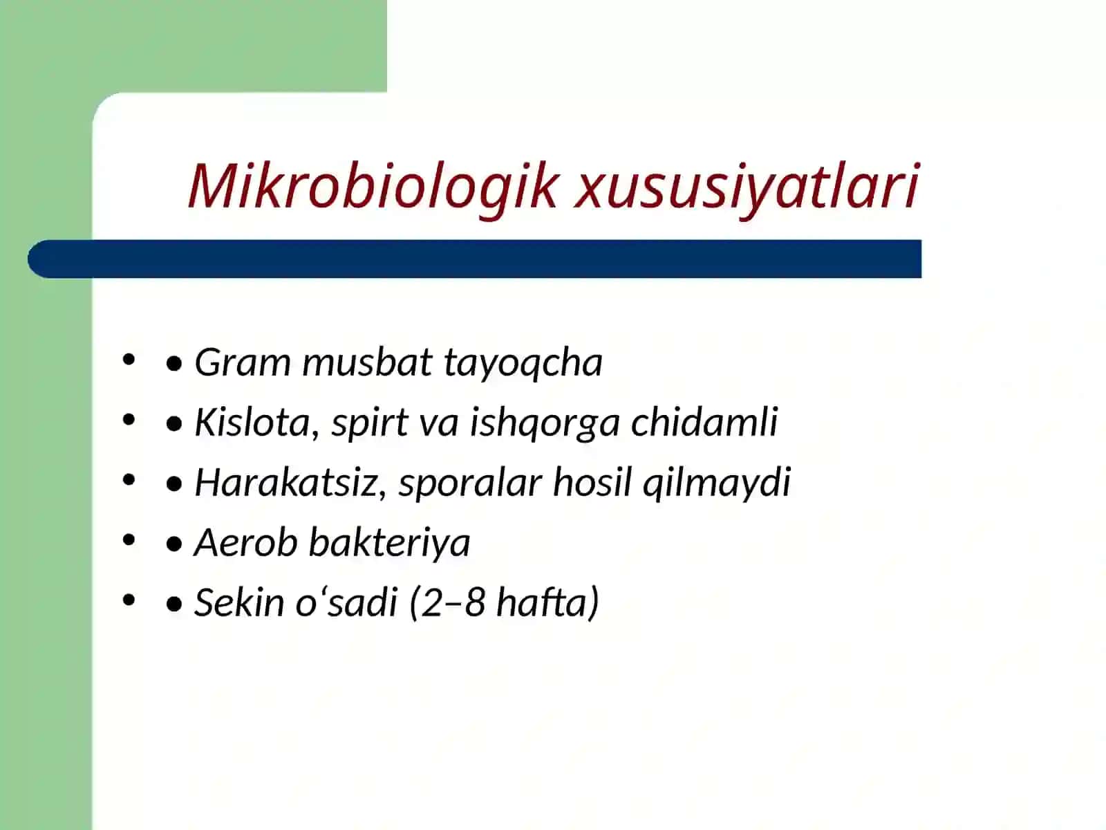 Tuberkulyoz etiologiyasi va mikobakteriyaning dorilarga chidamlilik turlari 4