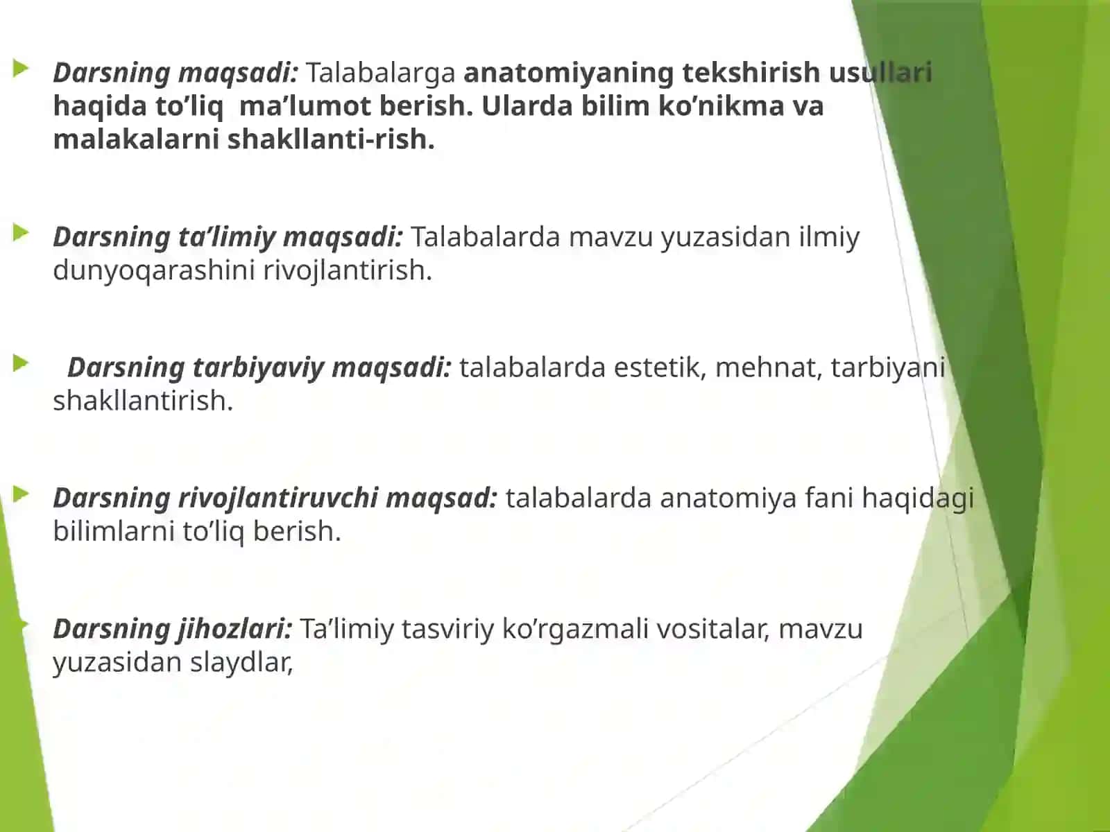 Anatomiya faniga kirish, fanining predmeti, obyekti, tadqiqot usullari va vazifalari 4