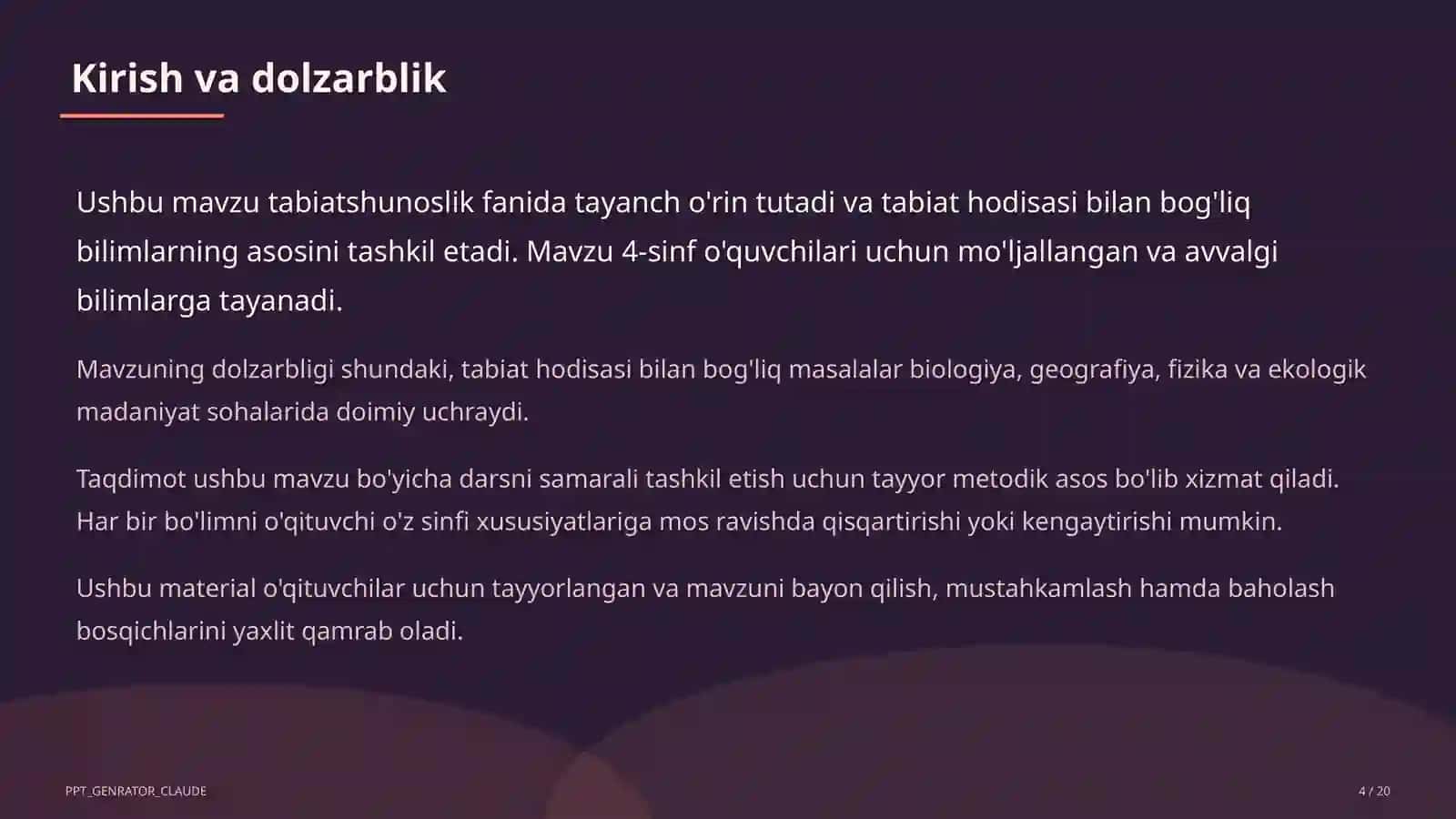 Tabiatshunoslik (1–4) — o'qituvchilar uchun 4