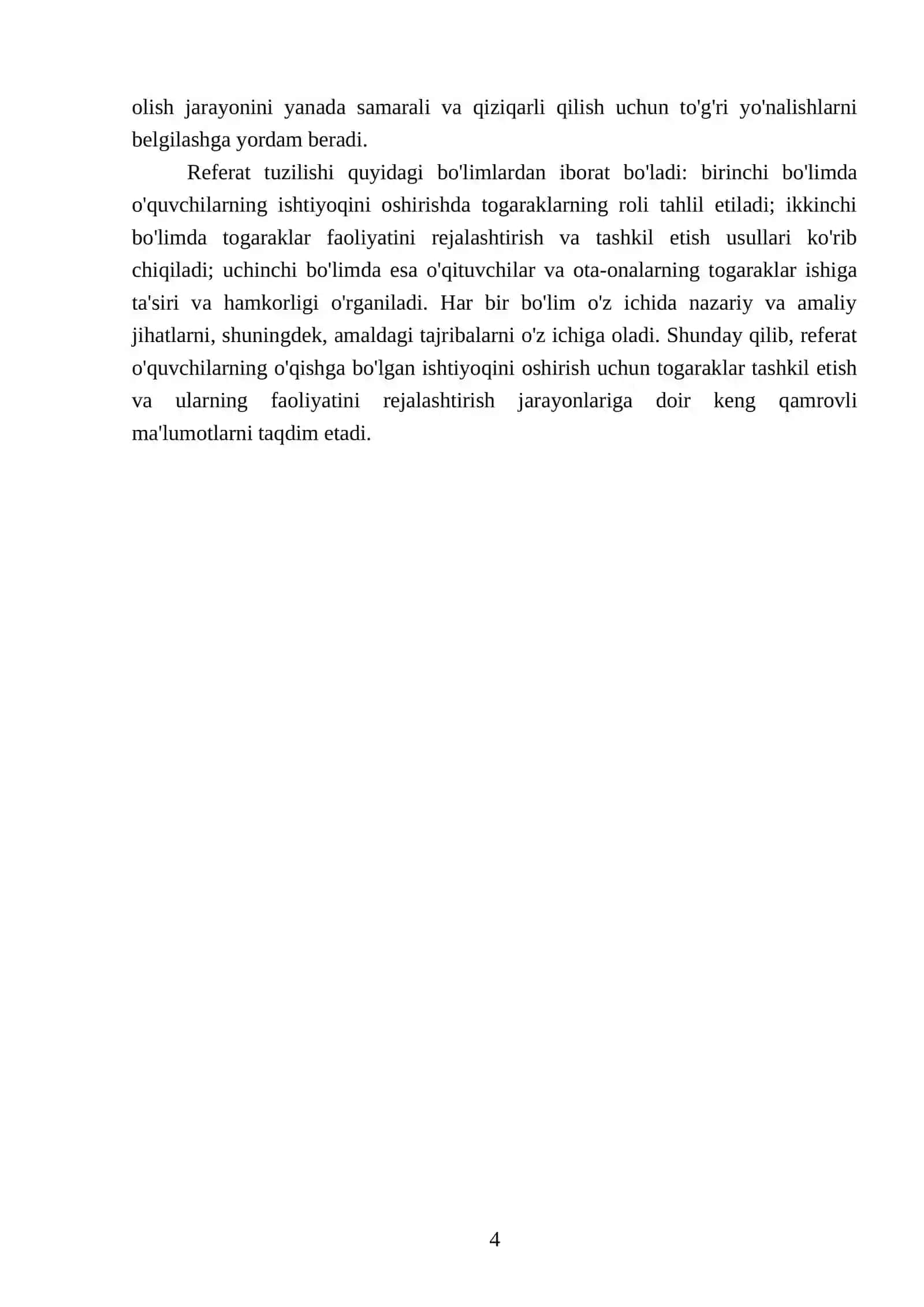 Oquvchilarni oqishga va organishga bolgan ishtiyoqini oshirish uchun turli xil togaraklat tuzishni hamda togarak ishining rejasini ishlab chiqish 4