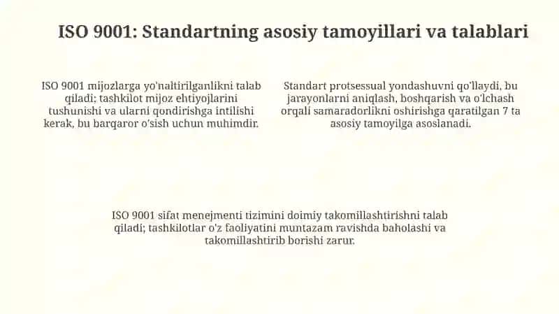 Mahsulot sifatini boshqarish tizimlari (ISO 9001, TQM) va ularning amaliy qo'llanilishi 4