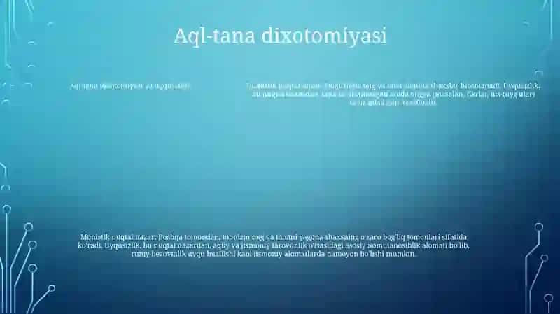Insonni Tushunishga Dualizm Va Monizm Nuqtai Nazaridan Yondashuv 4