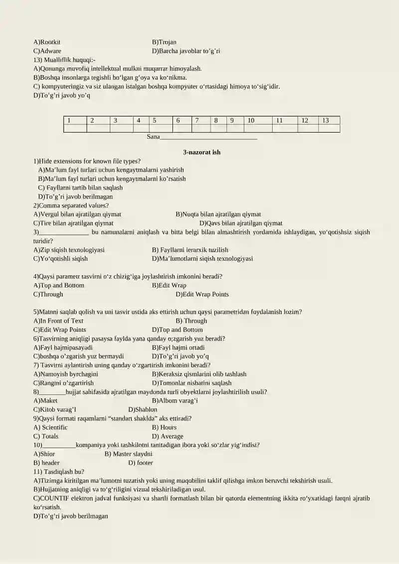 Informatika va axborot texnologiyalari fanidan nazorat ishi daftari 4