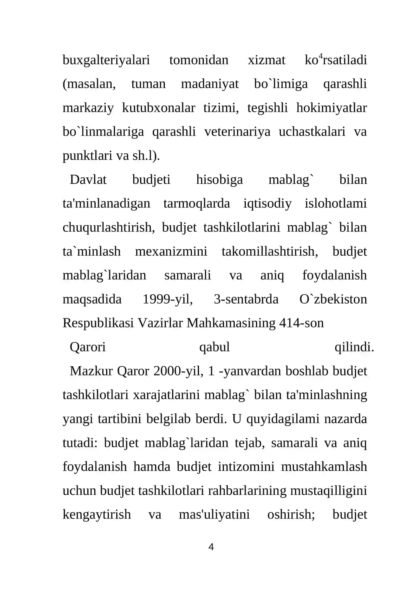 G`aznachilikda budjet ashkilotlari xarajatlar smetalarini va ularga kiritiladigan o`zgarishlarni ro`yhatga olish 4