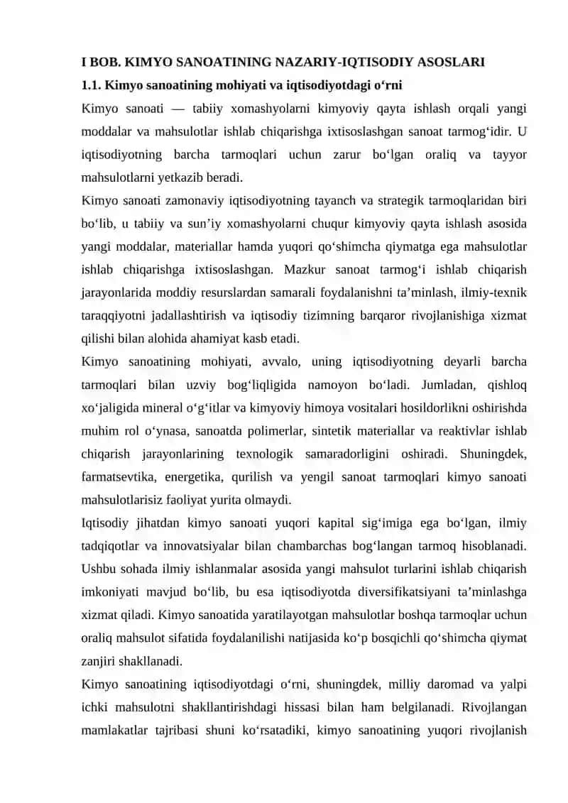 Kimyo Sanoating Tarmoqlar Iqtisodiyotidagi O‘rni 4