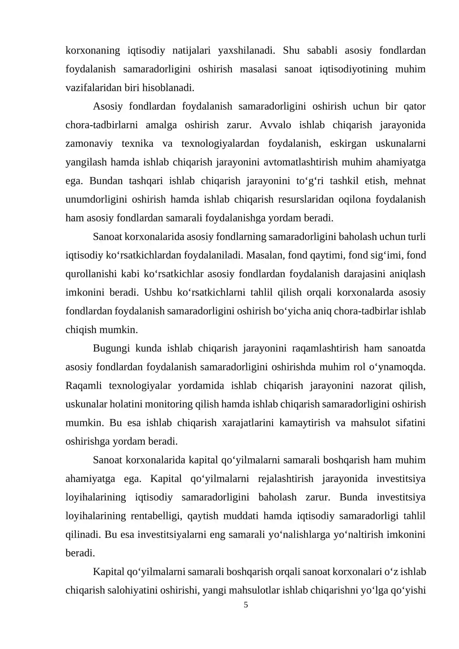 Sanoatda kapital qoʻyilmalarning asosiy yoʻnalishlari va asosiy fondlardan foydalanish samaradorligini oshirish 4