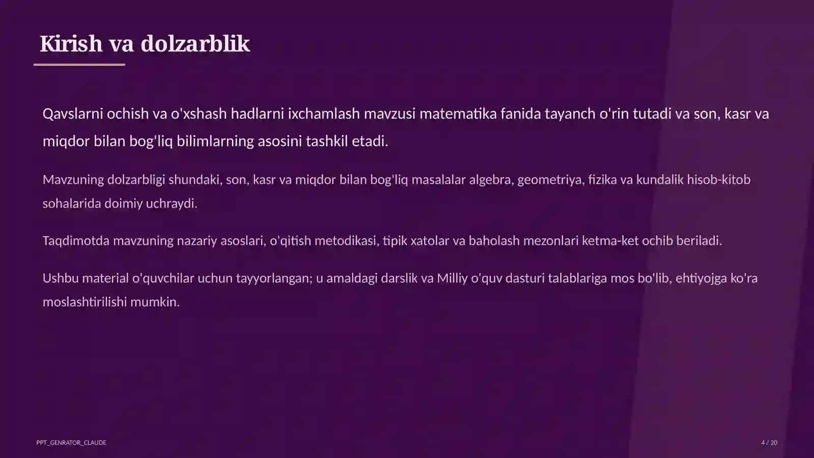 Qavslarni ochish va o'xshash hadlarni ixchamlash (6-sinf) 4