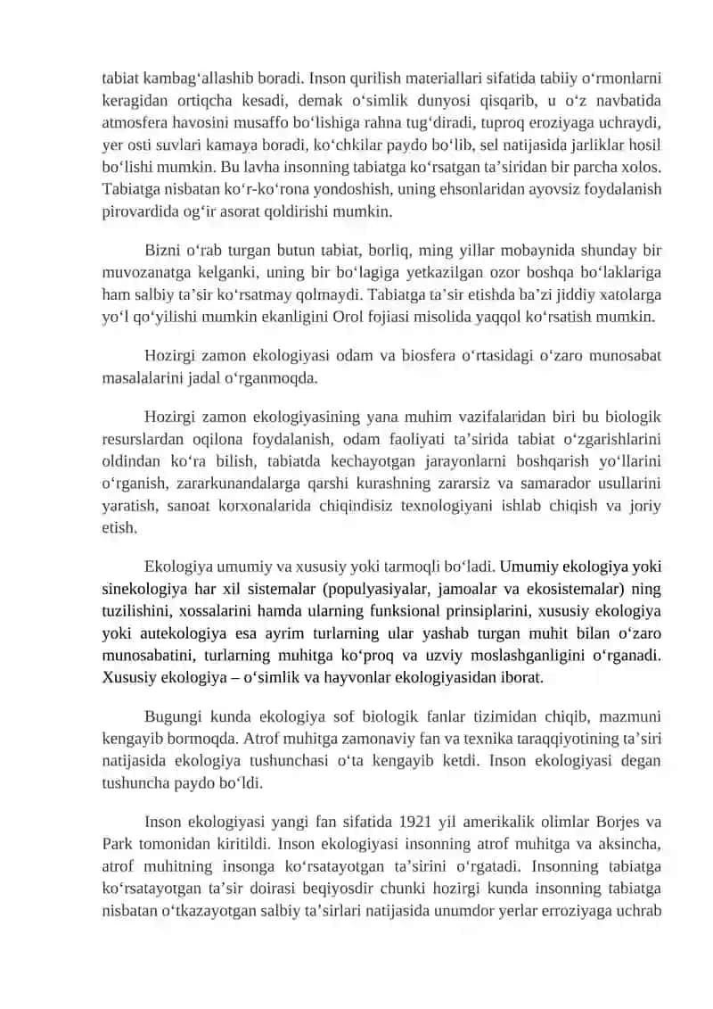 EKOLOGIYA VA ATROF MUHIT MUHOFAZASI fanidan O’QUV USLUBIY MAJMUA 4