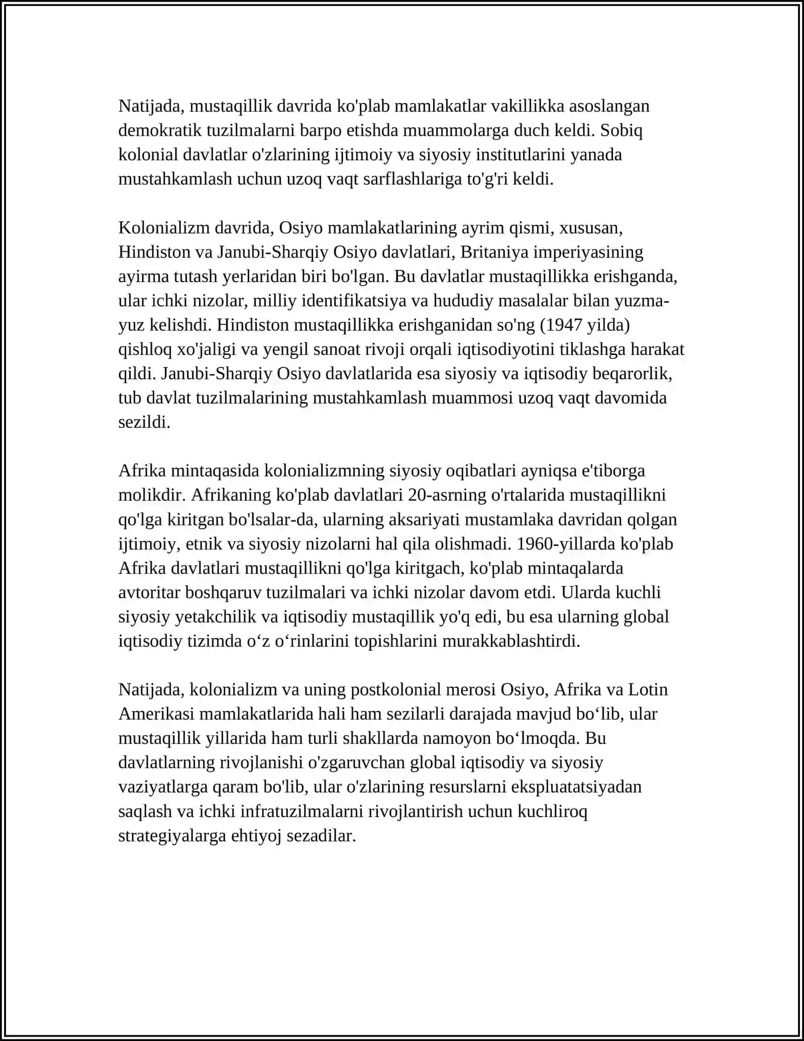 Kolonializm va postkolonial meros: iqtisodiy va siyosiy oqibatlari 4