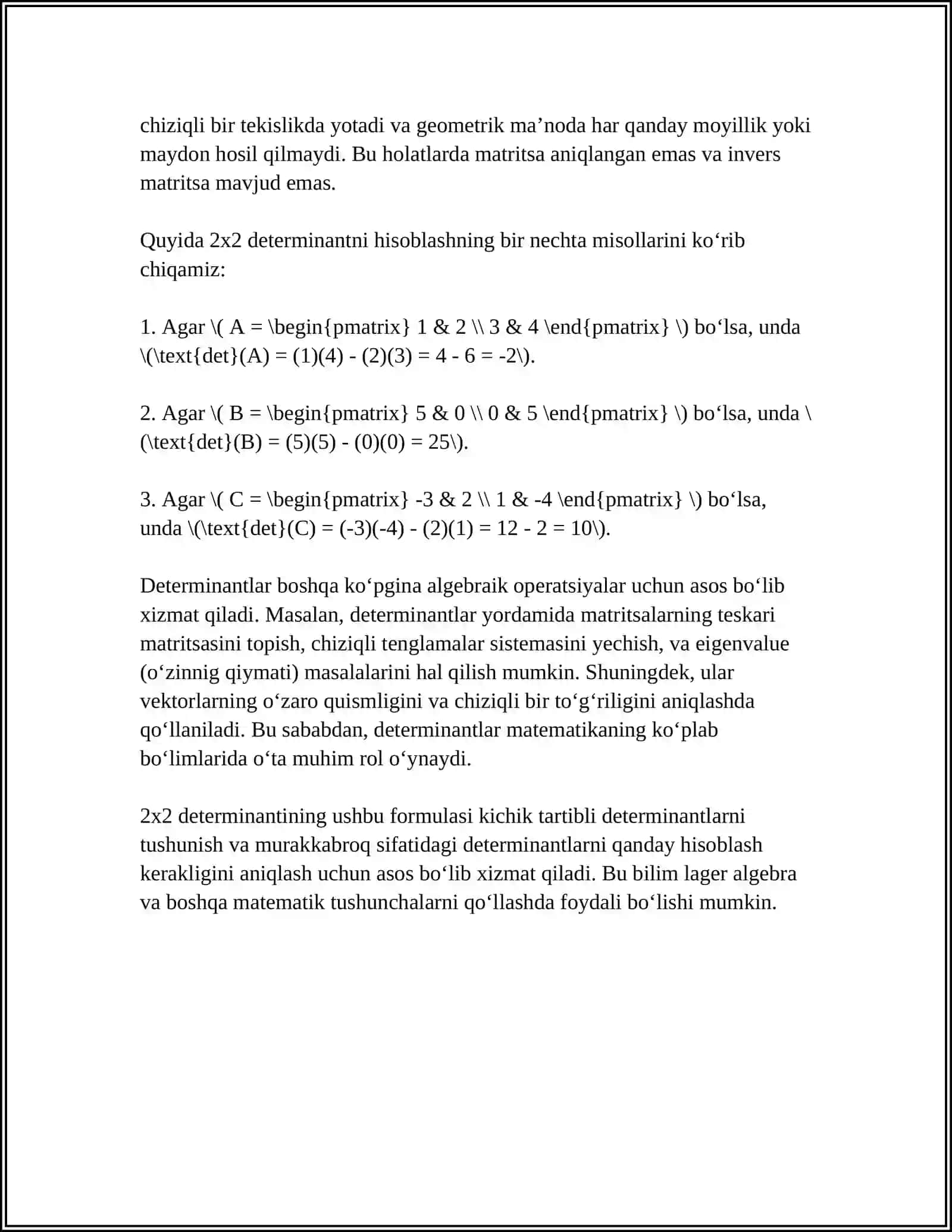 KICHIK TARTIBLI DETERMINANTLAR 4