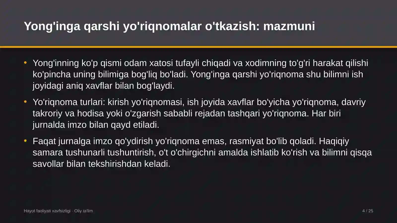 mehmonxona tarmoqlarida yong'inga qarshi yo'riqnomalar o'tkazish 7127 4