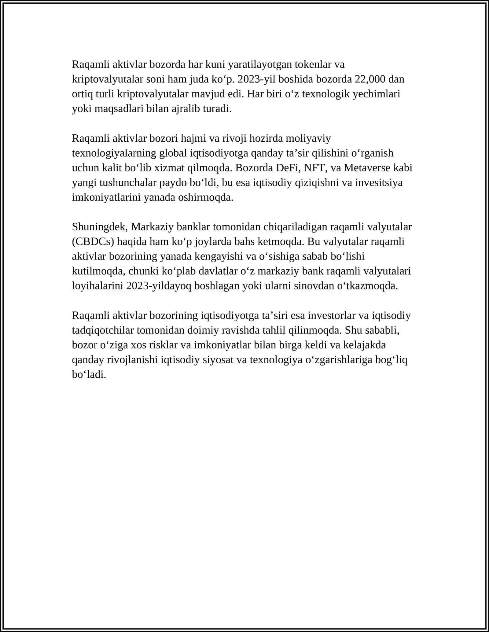 RAQAMLI AKTIVLAR SAVDOSIDA KURSLARNI PRAGNOZ QILISH USULLARI 4