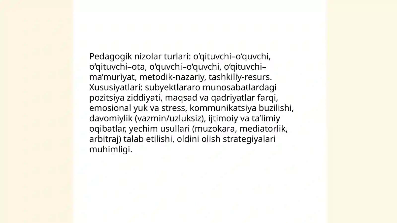 Pedagogik nizolar va ularni bartaraf etish texnologiyasi 4