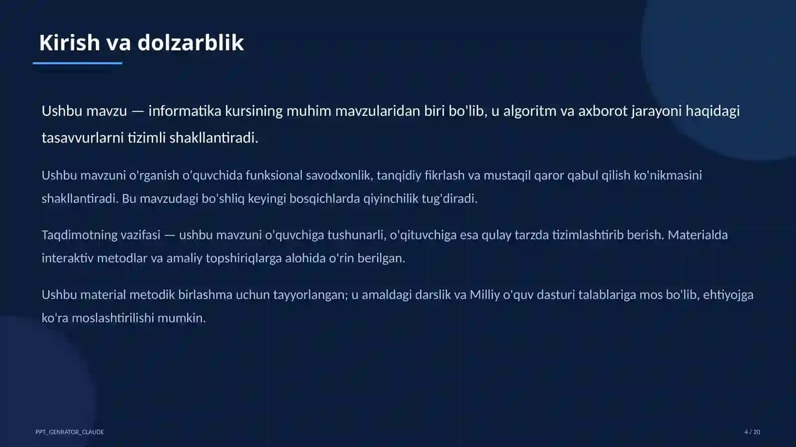 Algoritmlarning turlari: chiziqli, tarmoqlanuvchi, takrorlanuvchi (8-sinf) 4