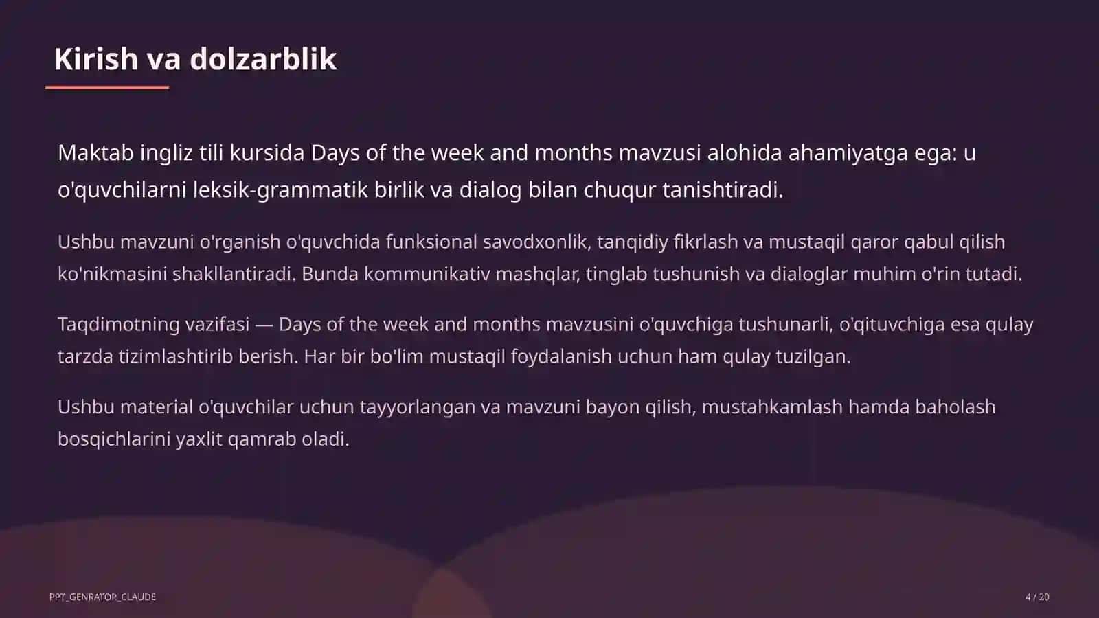 Days of the week and months (2-sinf) 4